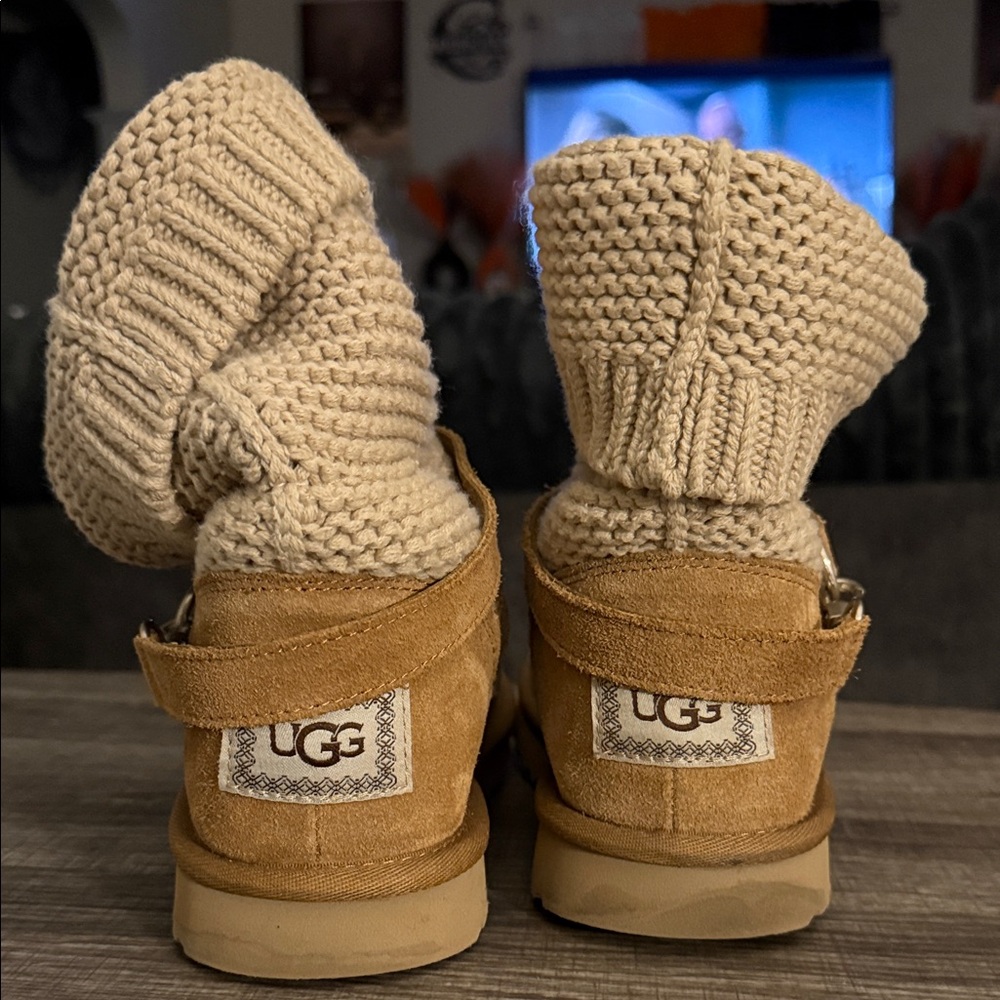 UGG Tan Suede Knit Cuff Boots - Picture 2 of 7